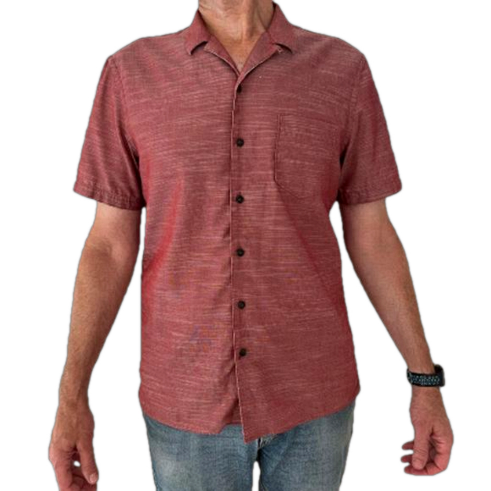 HUDSON NORTH Cotton Short Sleeve Button Down Shirt Notch Collar Front Pocket